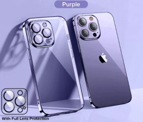 Луксозен силиконов гръб ТПУ  ултра тънък прозрачен JOYROOM за Apple iPhone 14 Pro 6.1 с лилав кант